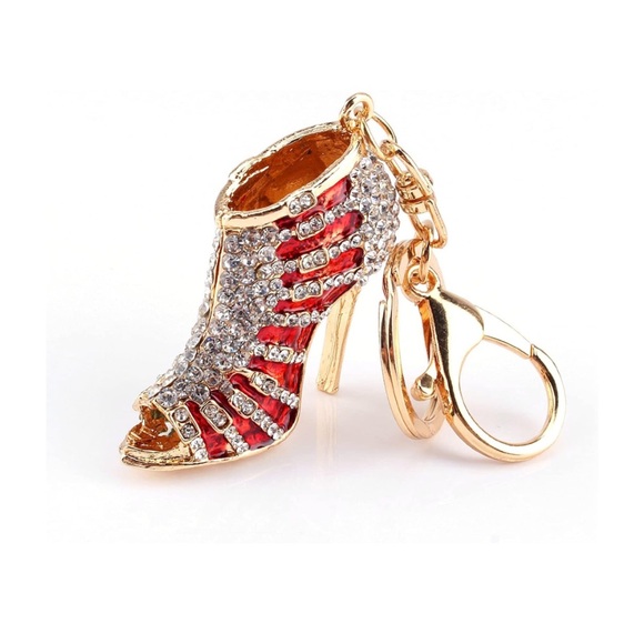 Red and Gold Women's Shoe Red High Heel Keychain Bag Charm - Picture 8 of 10